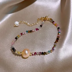 Hot Sell Simple Design Tourmaline Stone & Natural Freshwater Pearl 14K Gold Filled Female Charm Bracelet Jewelry For Women Gifts
