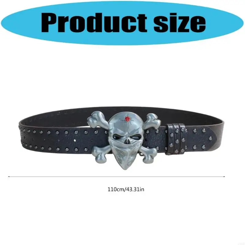حزام PU بتصميم جمجمة أنيق جديد لعام 2025 بطول قابل للتعديل لعشاق أزياء الشارع #6