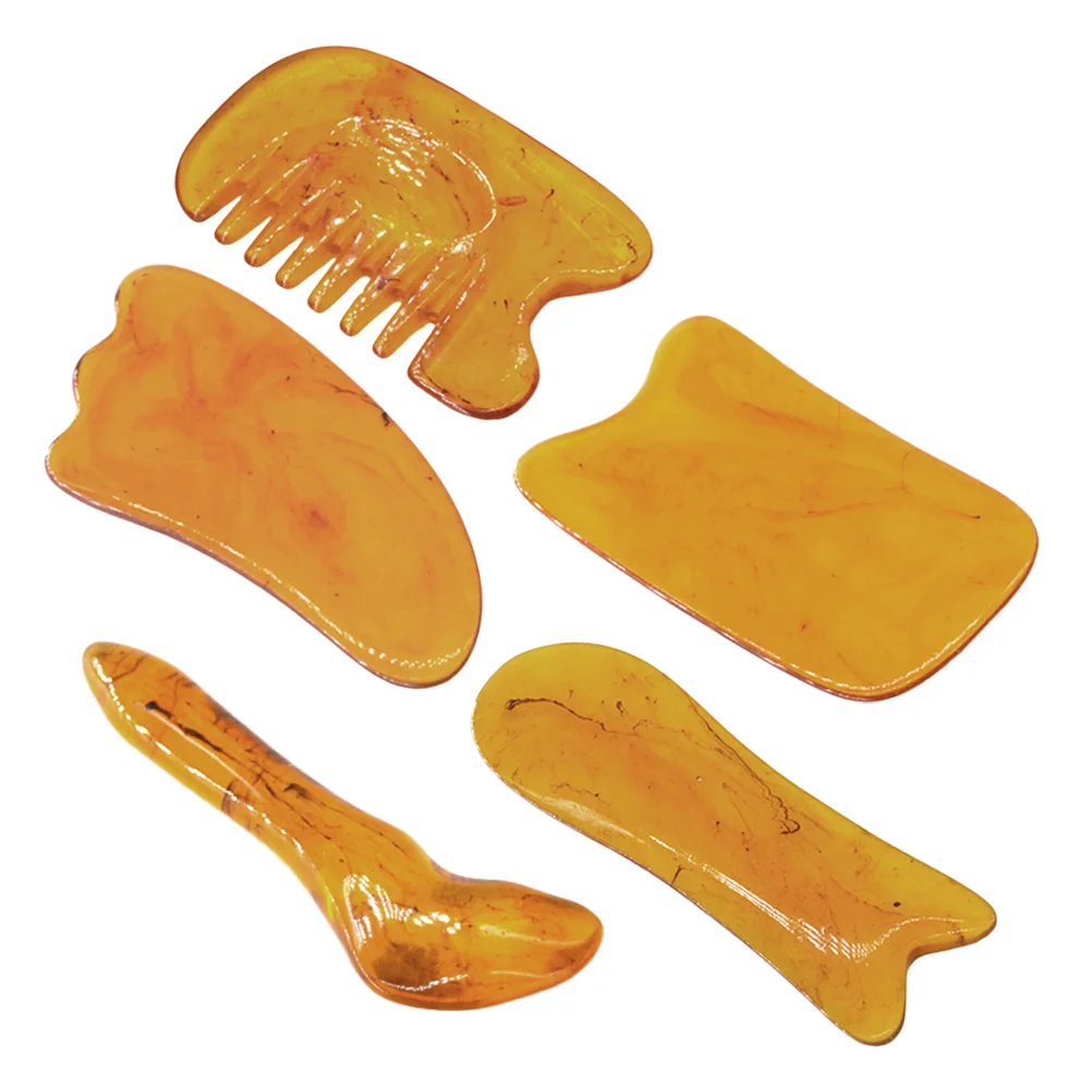 

5 шт., набор скребковых досок, натуральная смола, массажный инструмент из пчелиного воска для лица, шеи, плеч, спины, ног, облегчение боли в ногах, гладкая, безопасная для кожи