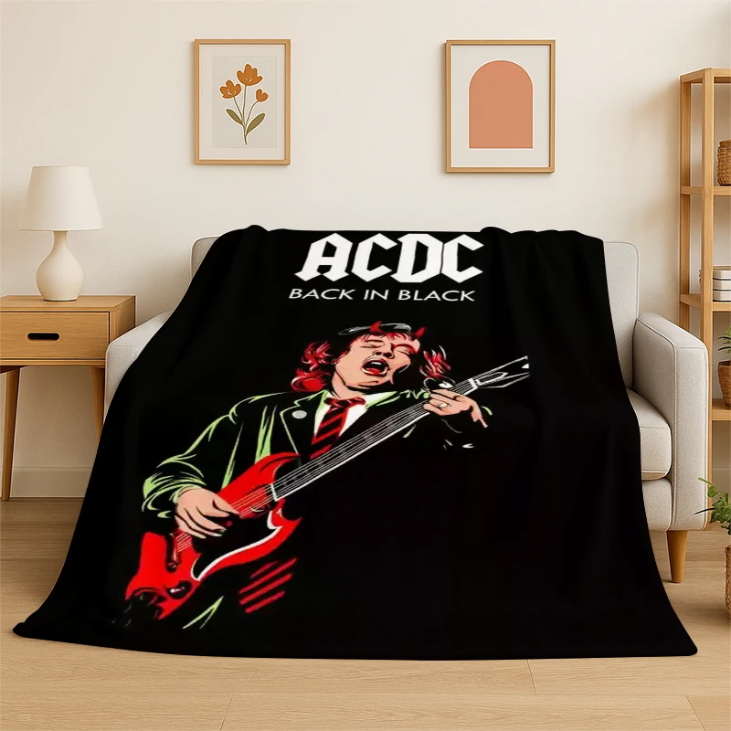 Retro ACDC Rock Band Catoon Flannel Blanket Soft Warm Throw Blanket for Bedroom Living Room Bed Travel Camping Picnic Gift