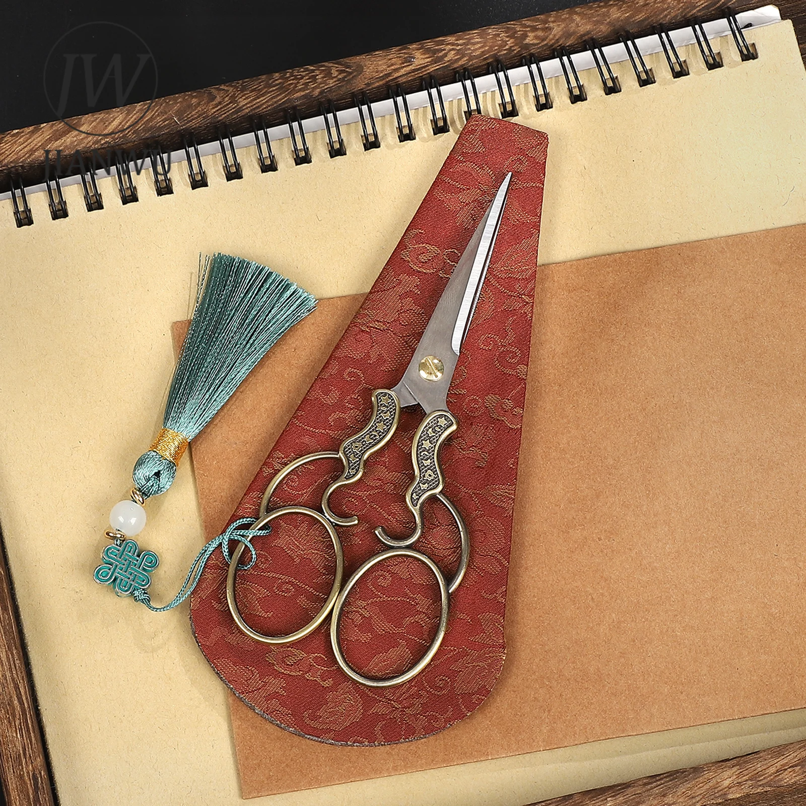 JIANWU Vintage Chinese Style Tea Scissors Material Collage Cutting Tools Creative DIY Journal Student Supplies Stationery