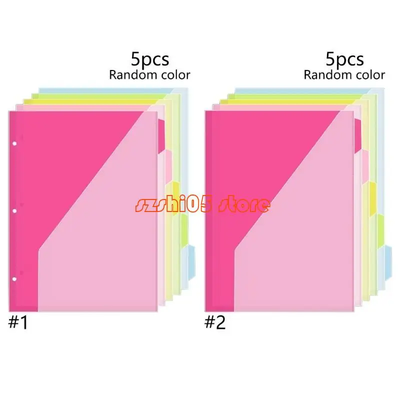 

781E 5 Pcs Index Page Folders Plastic Dividers 3 Holes File Folders School Supplies