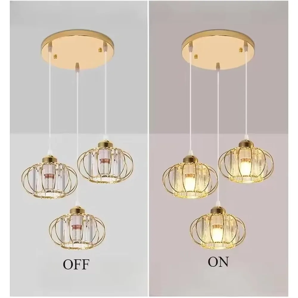 

Gold Pendant Light Modern Crystal Pendant Lights 3-Light Chandelier Adjustable Brass Hanging Light Fixture for Home Indoor Lamp