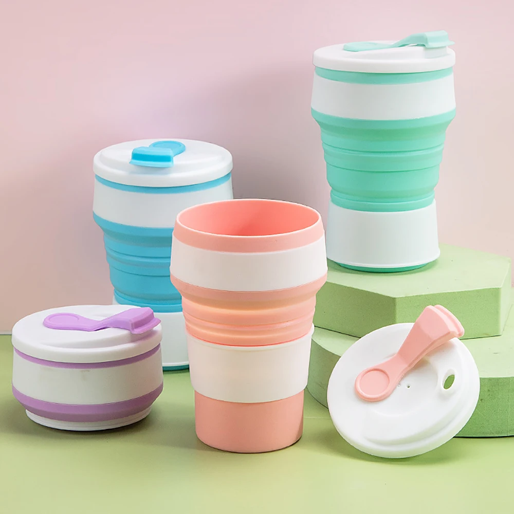 350ML Creative Portable Silicone Folding Water Cup Coffee Travel Outdoors Water Business With Lid Water Cup Mini Cup