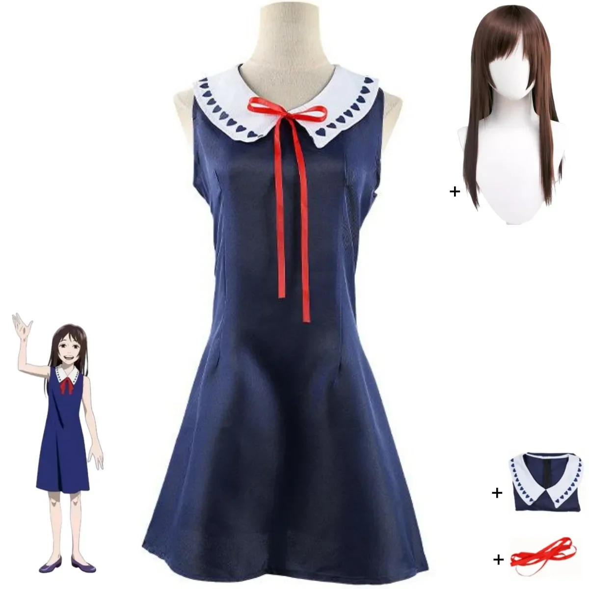 

Anime Jujutsu Kaisen Orimoto Rika Cosplay Costume Blue Sleeveless Dress Wig Woman Lovely Kawaii Carnival Birthday Party Suit