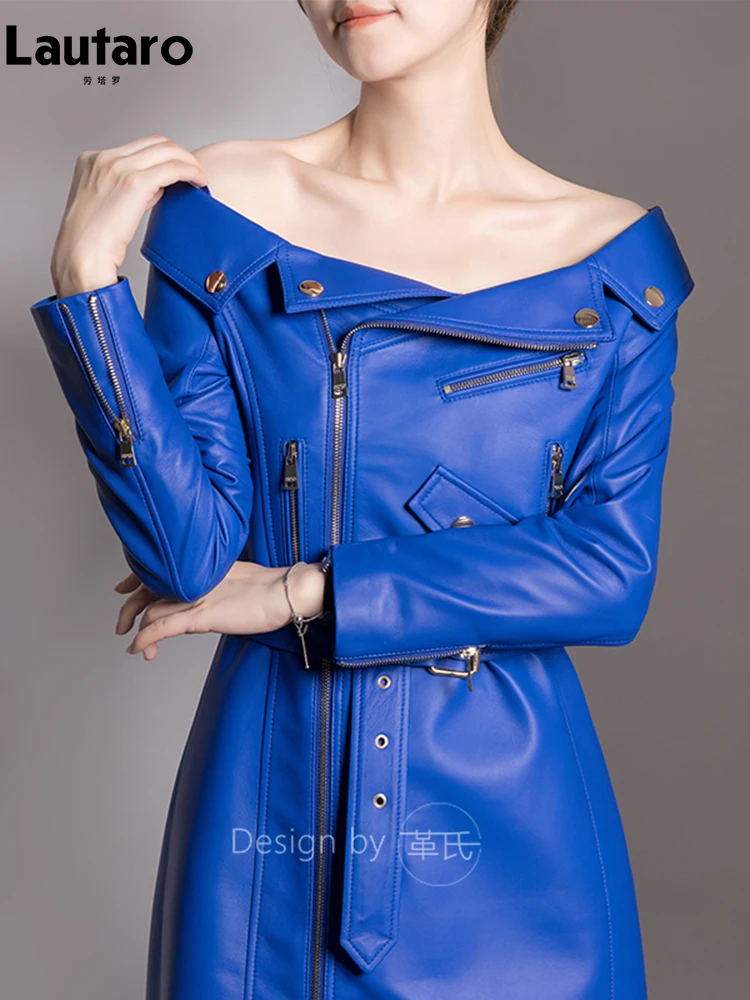 Lautaro Spring Autumn Cool Blue Pu Leather Maxi Biker Dress Women Zipper Belt Off Shoulder Elegant Luxury Designer Clothing 2023 - AliExpress 200000345 Lautaro Spring Autumn Cool Blue Pu Leather Maxi Biker Dress Women Zipper Belt Off Shoulder Elegant Luxury Designer Clothing 2023 - AliExpress 200000345