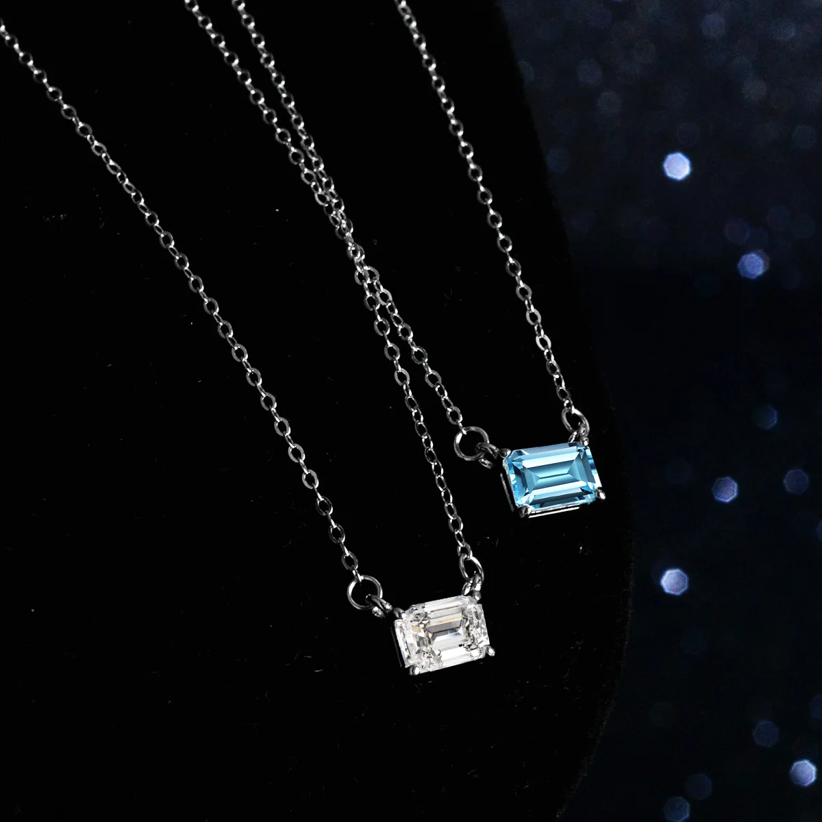 Natural blue topaz 18K gold necklace pendant for women one carat geometric rectangular moissanite PT950 platinum clavicle chain