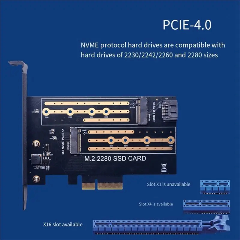 AT82-PDM2-R2.0 NVME NGFF To PCIE 4X Adapter Board M. 2 NVME SATA SSD Conversion For M. 2 2280/2260/2242 SSD Cards