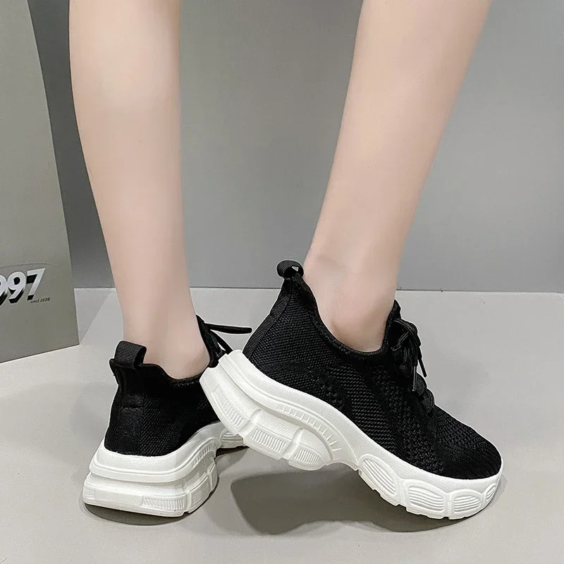 Mesh women's shoes  new fashionable summer round toe lace up versatile breathable casual shoes comfortable women's sports shoes