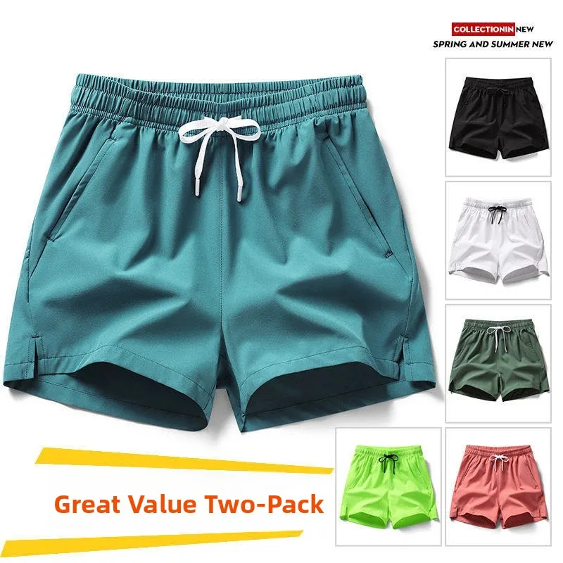 

Men's Summer Thin Ice Silk Casual Loose Quick Dry Running Fitness Shorts Four-Part Sport Pants Straight Tube Elastic Waist