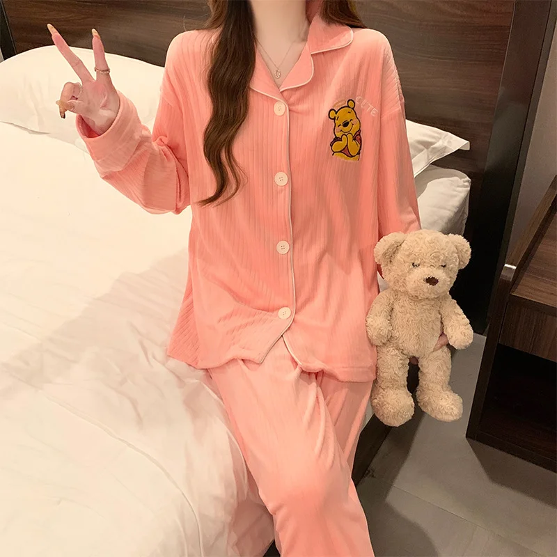 Disney Winnie the Pooh cartoon pink island fleece warm autumn and winter women's pajamas thickened long sleeves cute loungewear