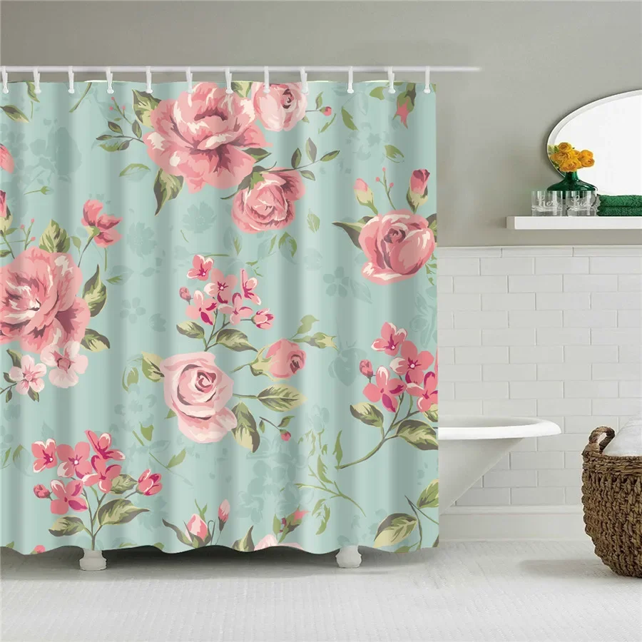 3D Flower Plum Blossom Lotus Lavender Rose Shower Curtains Bathroom Curtain Frabic Waterproof Polyester Bath Curtain with Hooks