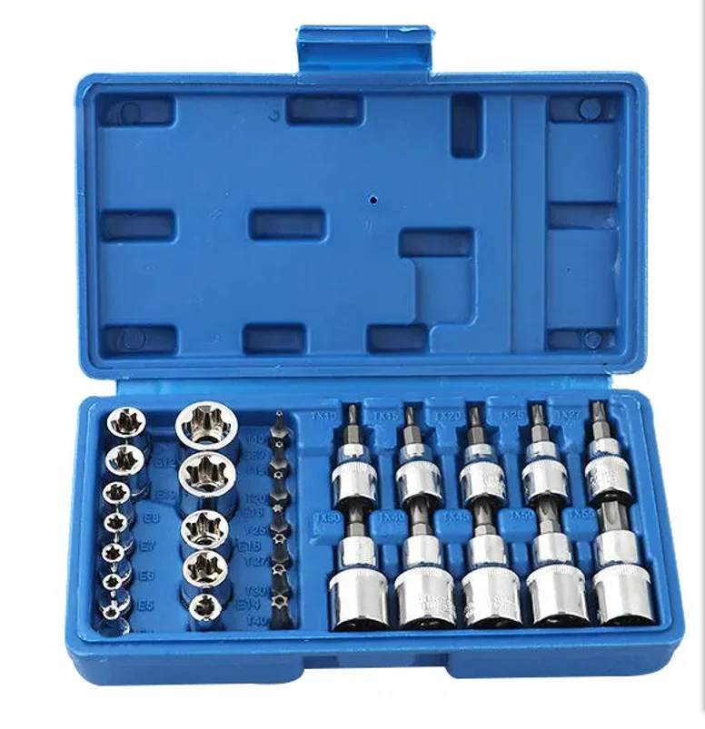 

30 Piece High Quality Torx Star Socket Set Tamper Proof Torx Star E Bit Socket Set 3/8" Drive Security Garage Tool