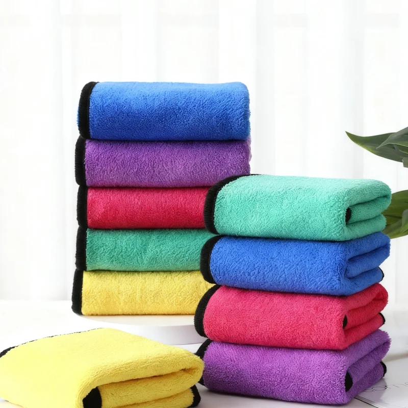 Pack of 5/10 Pieces in Random Colors, Double-Sided Cleaning Towels for Car, Kitchen, and Living Room, Strong Absorbent Towels, Car Cleaning Cloths, Coral Fleece Thickened Small Towels, Multi-Purpose Towels, Practical T