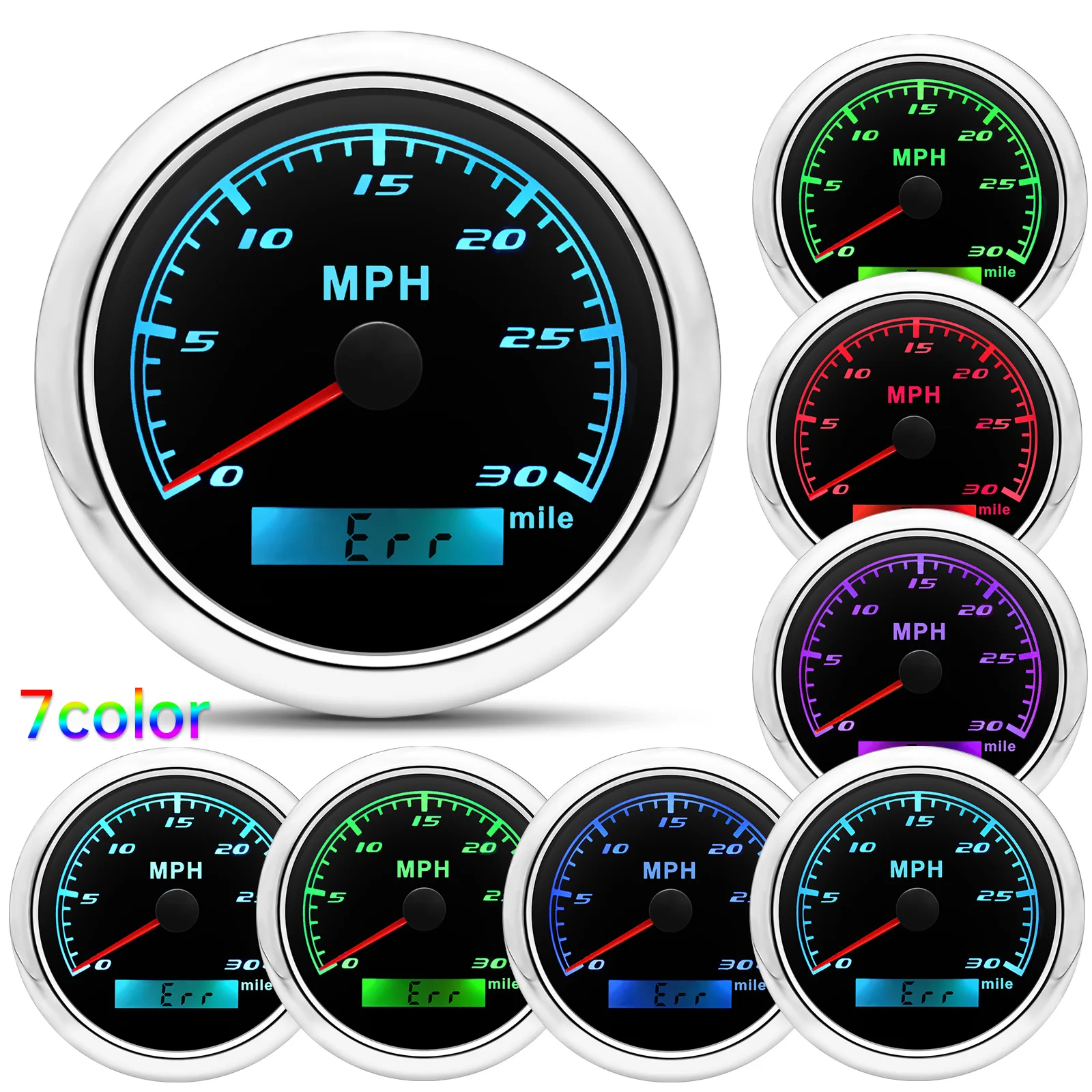 Waterproof Boat Car 85mm GPS Speedometer Gauge 30MPH,60MPH,120MPH Speed Gauge 7 Colors Backlight with GPS Antenna