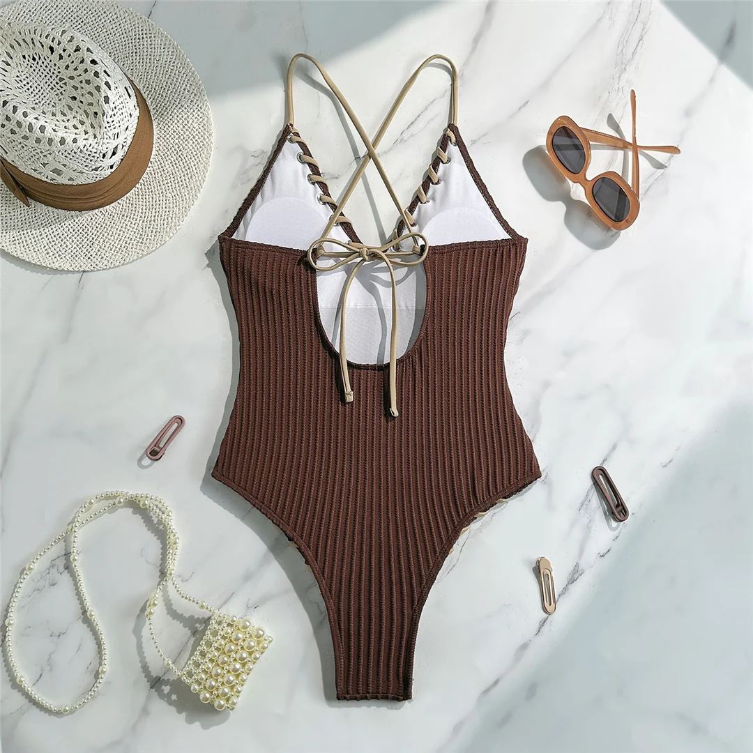 5 Farben, V-Ausschnitt, gerippter, kreuzförmiger Rücken, einteiliger Badeanzug, Damen-Badebekleidung, hoch geschnittene Monokini-Badehose, Badeanzug, Badebekleidung, V6278 – Detail 38