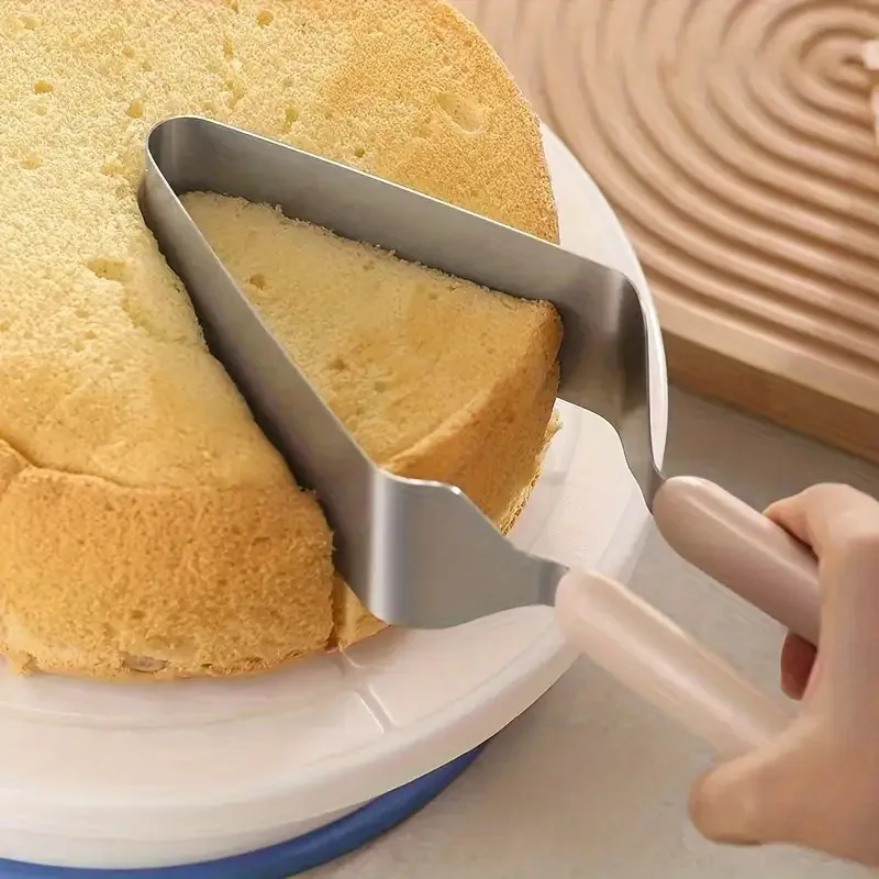 Stainless steel cake divider, triangular cake cutter, dessert serving tool, ergonomic handle, high-quality baking products