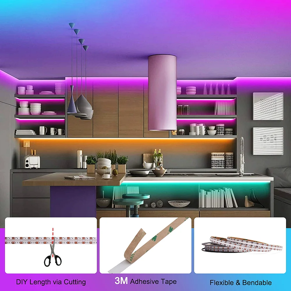 RGBCCT RGBCW RGB COB LED Strip Light DC 12V 24V Flexible LED Ribbon Lights High Density RGB LED Strip for Room Decor Lighting