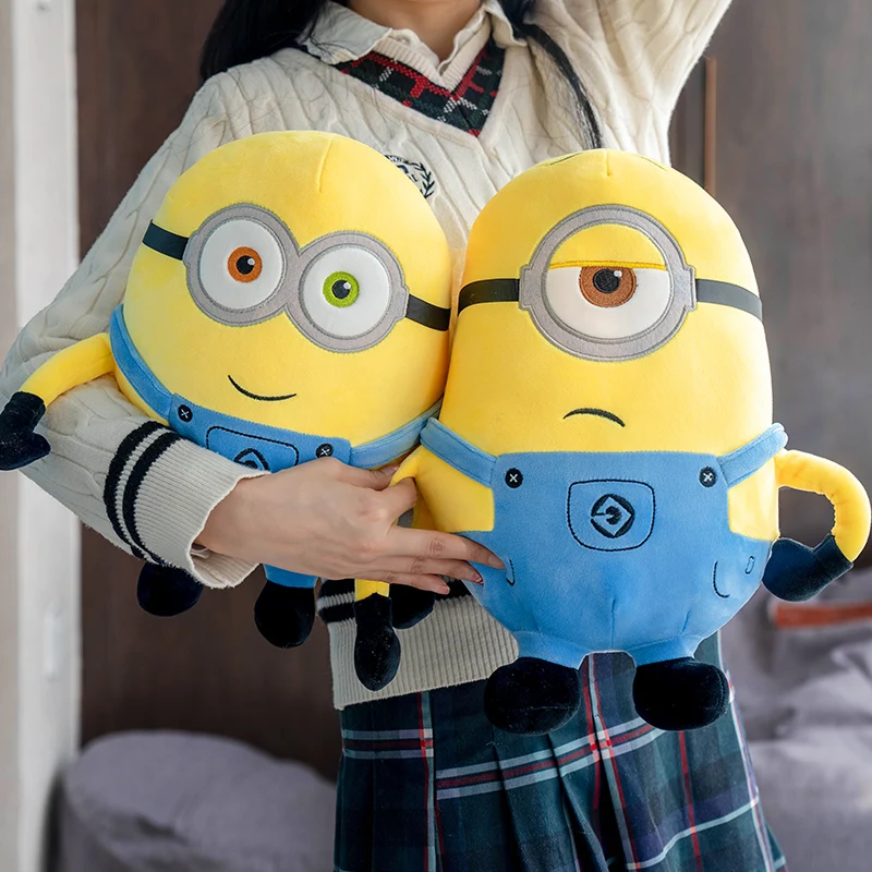 Kawaii Miniso Minions Despicable Me Movie Periphery Yellow Plush Bob Plush Stuart Stuffed Toys In Jeans Dolls Pillow Kid Gift