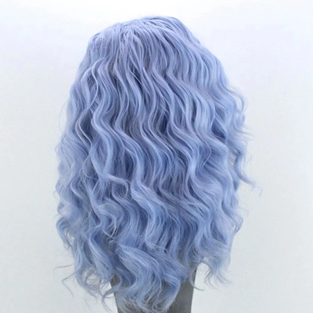 ライトブルーウェーブボブウィッグ合成レースフロントウィッグ女性用スカイブルーウィッグルーズカールショートボブレースヘアディープウェーブショートレースウィッグ