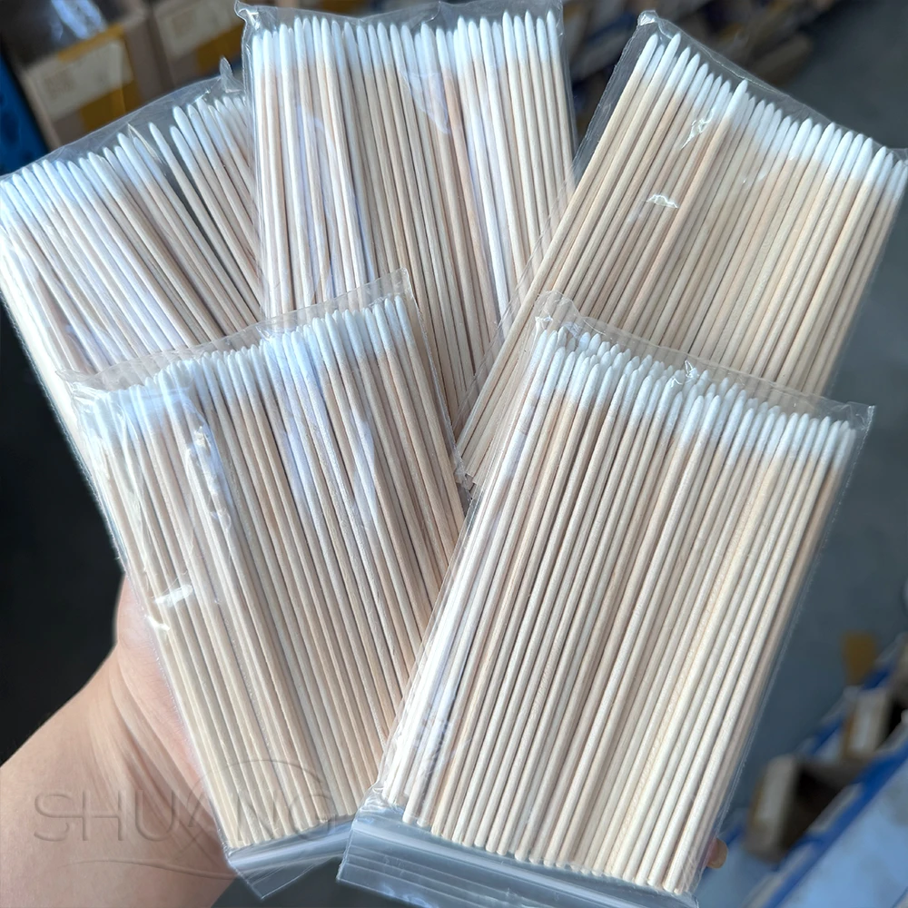 100-500 szt. Różowo-białe drewniane patyczki kosmetyczne z bawełnianą końcówką do czyszczenia paznokci, 7/10 cm, do usuwania skórek, do precyzyjnego makijażu, do usuwania lakieru.