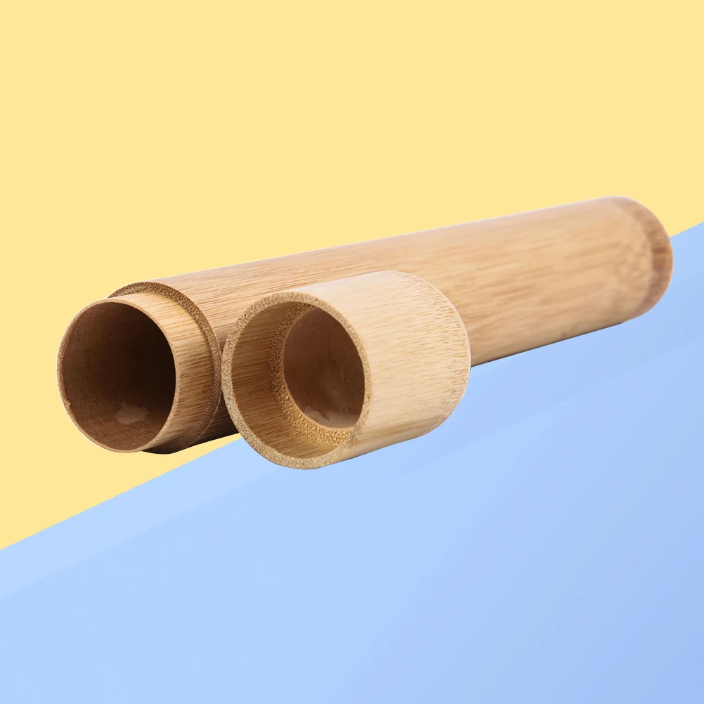 

1pc Portable Toothbrush Case Bamboo Round Tube For Travel Hiking Camping Lightweight Storage Holder Vintage -Friendly