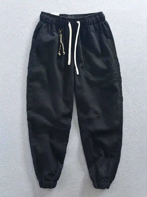 

Летние новые мужские повседневные брюки из хлопка и льна, тонкие, дышащие, свободные, больших размеров, с манжетами, укороченные, широкие штанины, повседневные