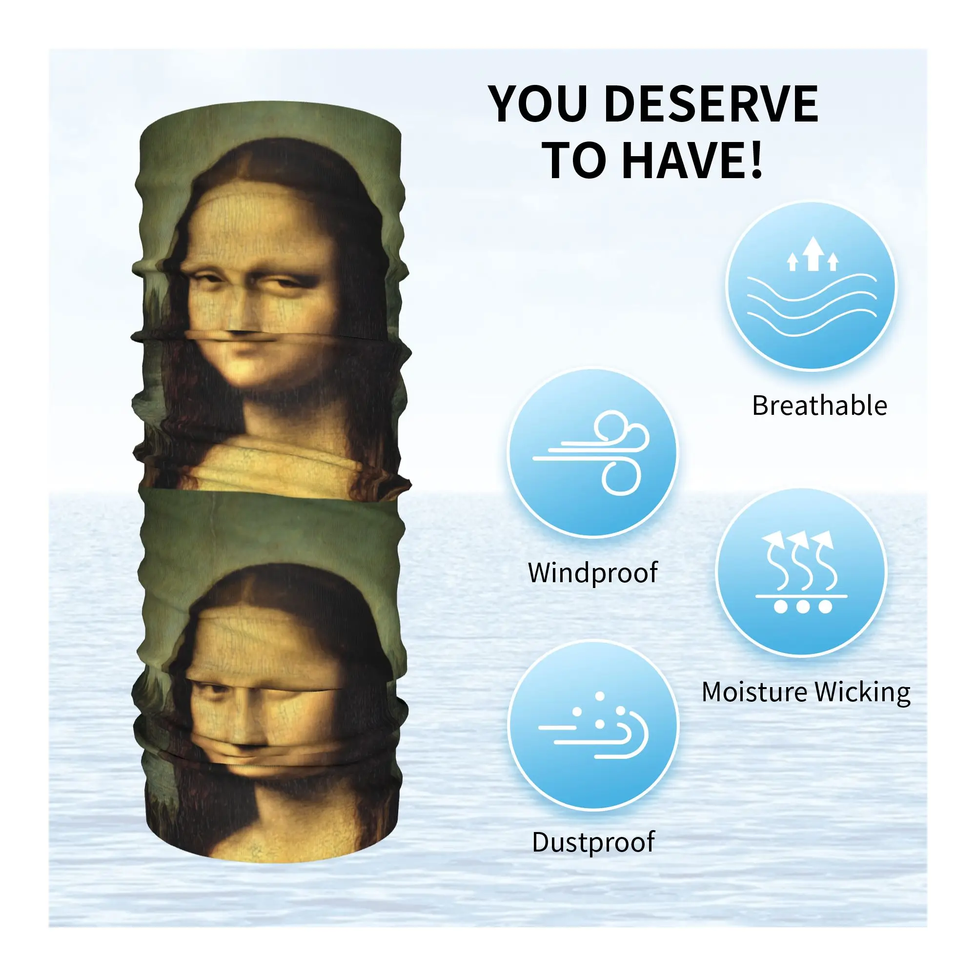 مخصص الكلاسيكية الموناليزا بواسطة ليوناردو دافنشي الرقبة الجراب النساء الرجال الأشعة فوق البنفسجية حماية الشتاء اللوحة الفن باندانا وشاح لركوب الدراجات #3