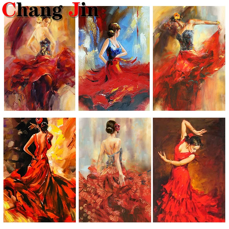 5D pittura diamante fai da te ballerino di arte spagnola Kit punto croce Flamenco bellezza ragazza In gonna rossa ricamo mosaico Decor regali