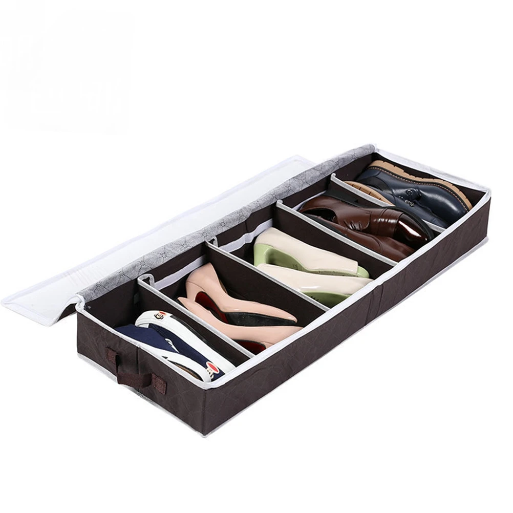 

5 Grids Segmented Shoe Box Storage Organizer Under Bed Clear Shoes Boxes Non Woven Fabric Practical Use Shoes Container