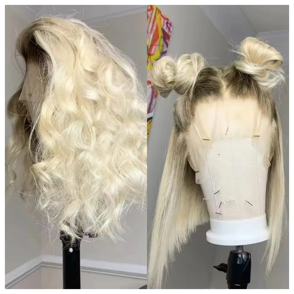 

Light Blonde Short Wavy Synthetic Wig Free Part Deep Wave Natural Curly 13X4 Lace Front Wigs for Women Daily Party Cosplay Wig