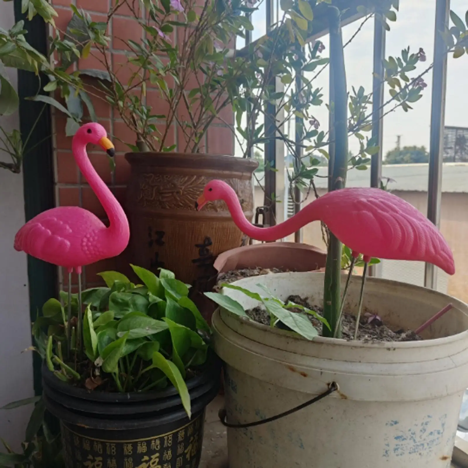 Figura de flamenco para jardín, adorno de ABS para exteriores, patio, porche, maceta y decoraciones navideñas