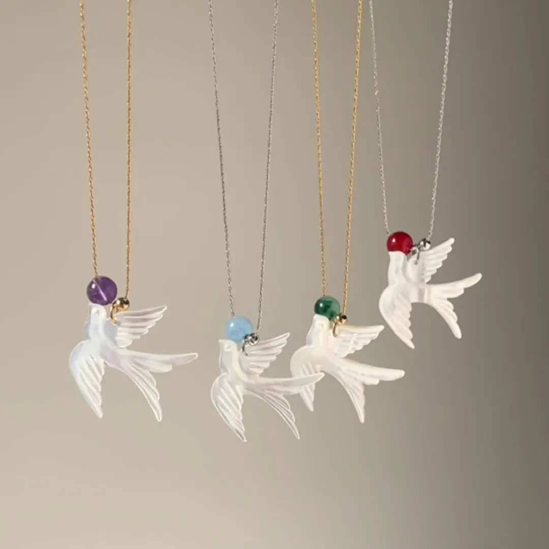 Natürliche weiße Muschel Schwalbe Anhänger Halskette 316L Gießen Mode Edelstahl Exquisite empfehlen Schmuck Geschenk