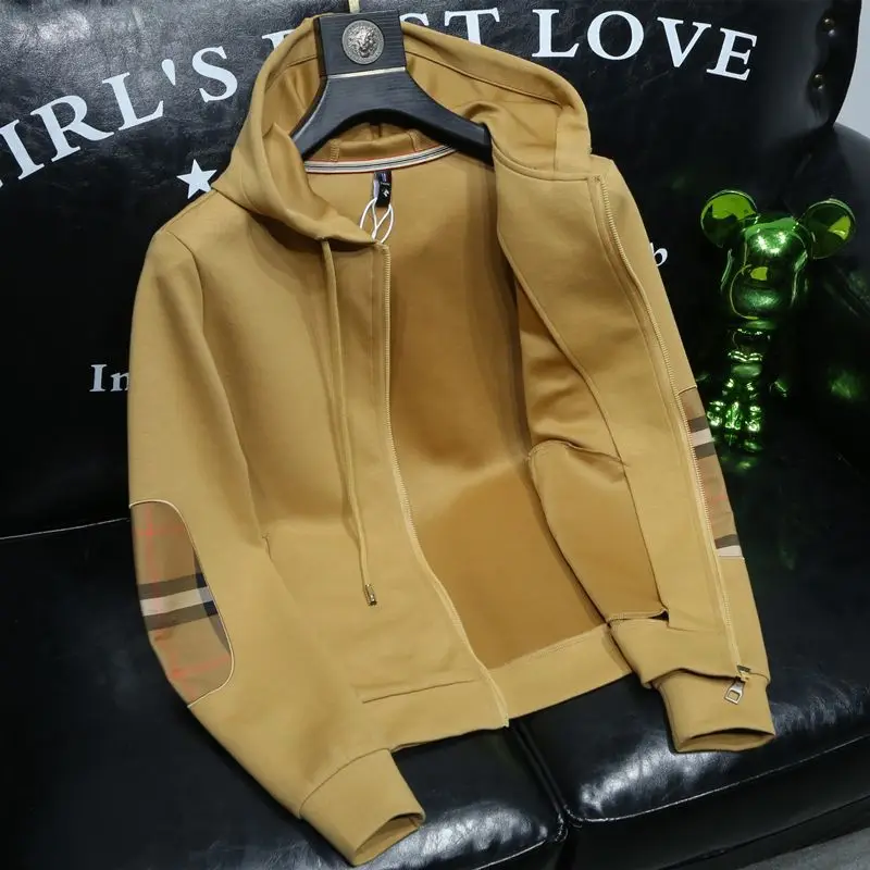 

2025 новая весенне-осенняя клетчатая куртка, мужская легкая роскошная модная повседневная куртка-кардиган, тонкая куртка большого размера с капюшоном