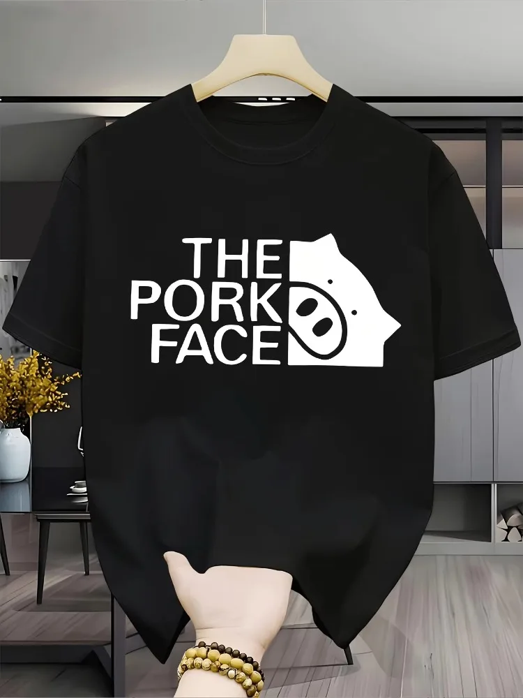 T-shirt parodique amusant avec visage de cochon mignon, vêtements de maison confortables pour femmes, col rond, unisexe, pour usage quotidien, motif de dessin animé de cochon amusant, décontracté