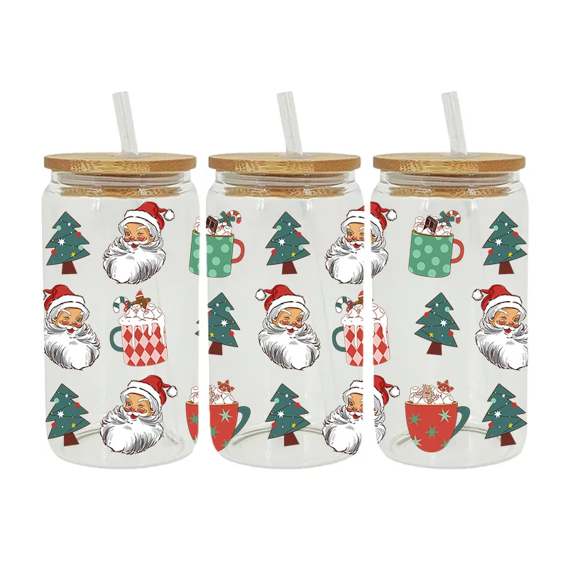 

500PCS Chrismas Halloween Wholesale Tumbler Transfer No Heat UV DTF Cup Wrap Transfers 16 oz Coffee Mug Flower Sticker Label