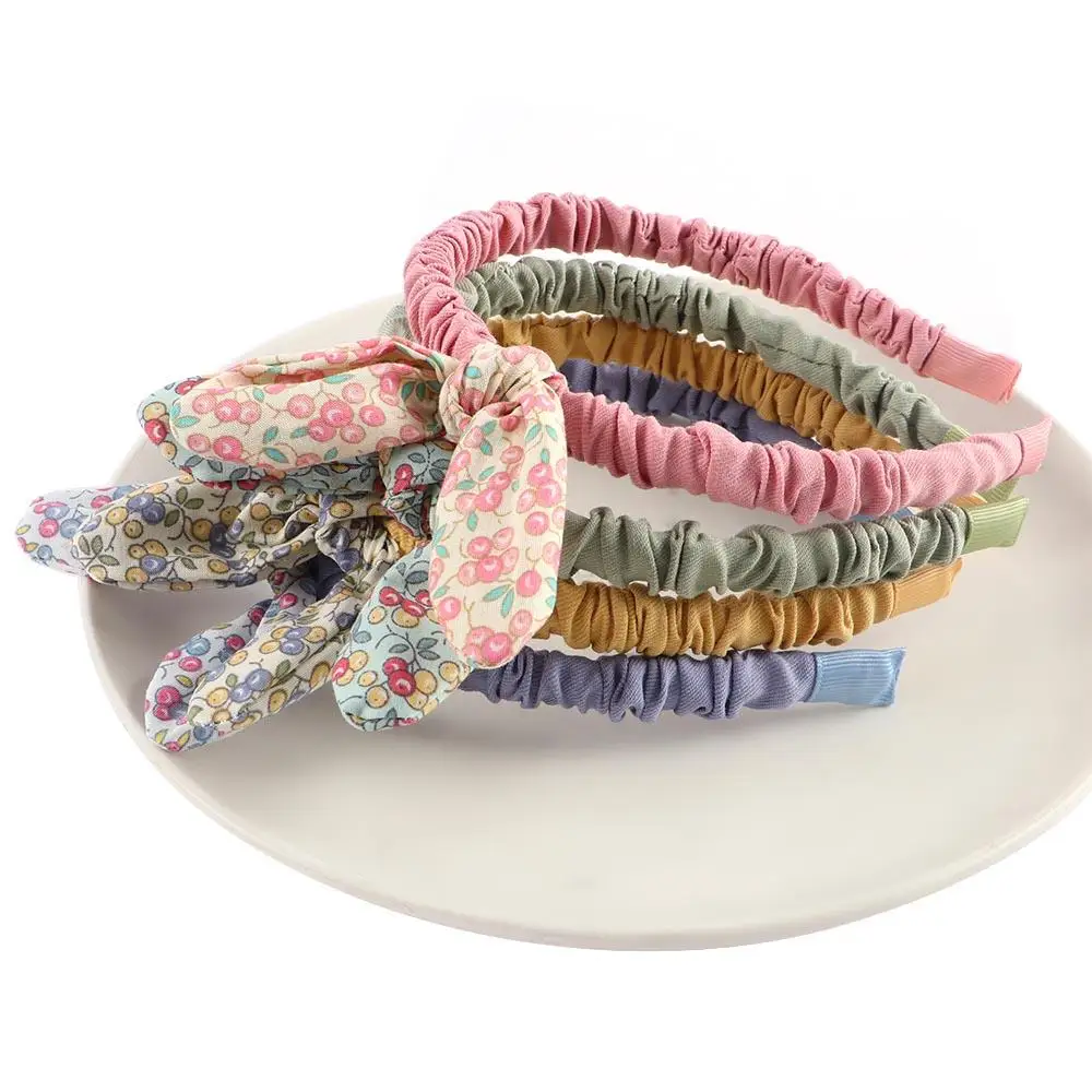 

Lovely Cloth Girls Rabbit Ears Hair Accessories Flowers Printed Hairband Bowknot Headband Hair Hoops
