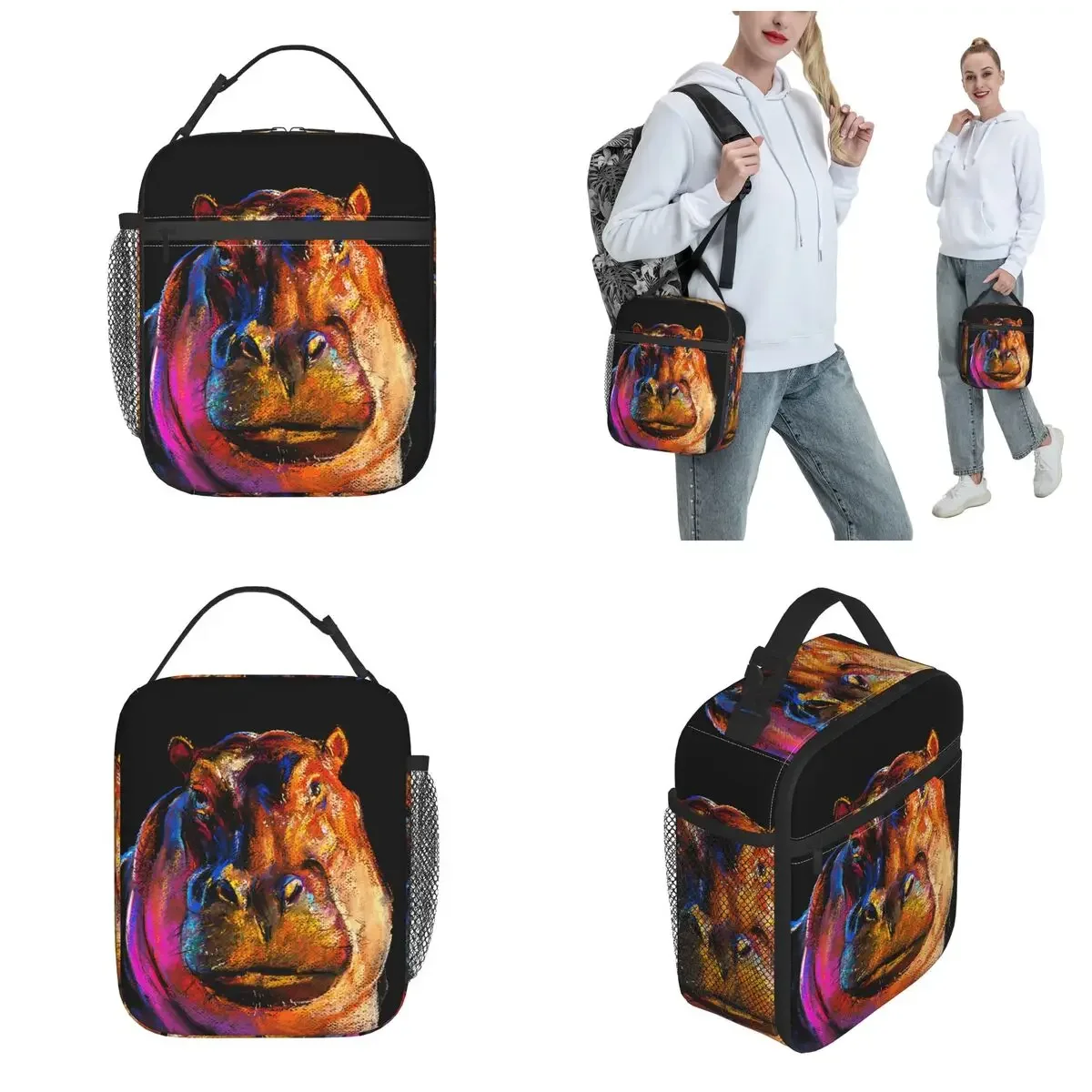 Pastelowe malowanie Hippo Modern Art Merch Insulated Lunch Tote Bag Office Lunch Container New Arrival Cooler Thermal Bento Box