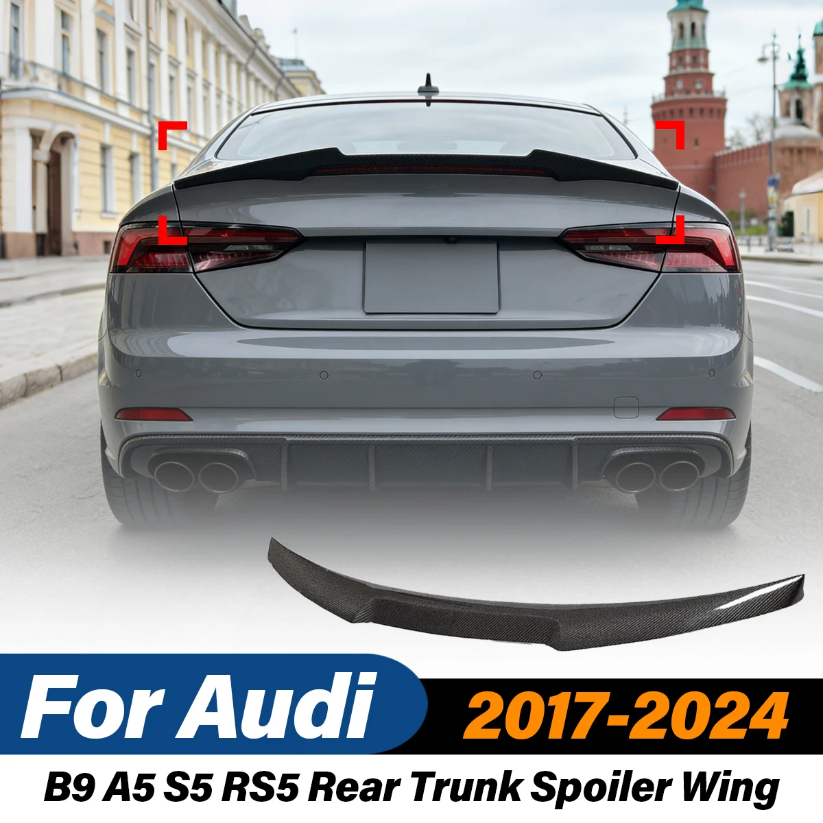 

For Audi B9 A5 S5 RS5 2017 2018 2019 2020 2021 2022 2023 2024 Car Rear Trunk Spoiler Wing ABS Diffuser Body Modification Kit