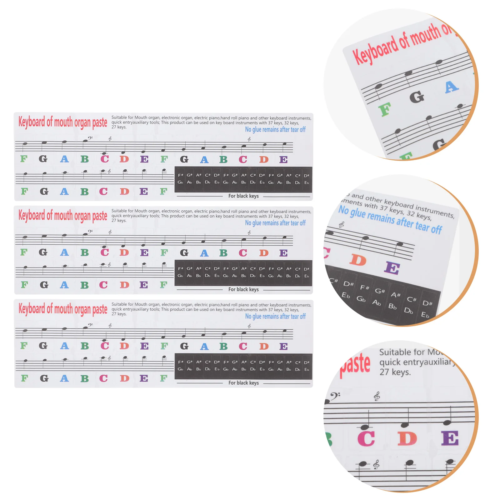 3 buah stiker Organ mulut harmonika pemula dekal latihan Keyboard Label catatan Melodica awal Pvc Decal pengajaran