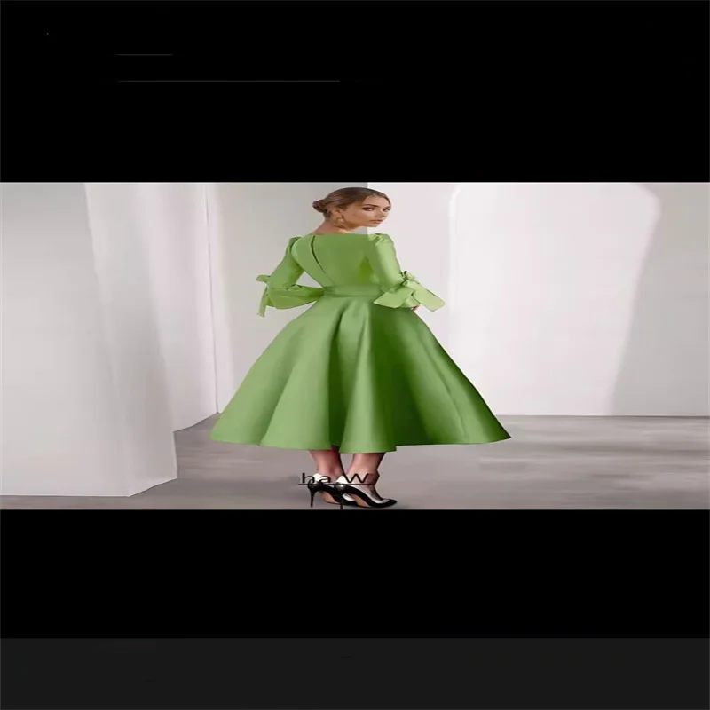 Vestido verde para madre de la novia, vestidos de noche elegantes de línea A, vestido de fiesta de manga corta con cuello en V personalizado, vestidos de fiesta con lazo
