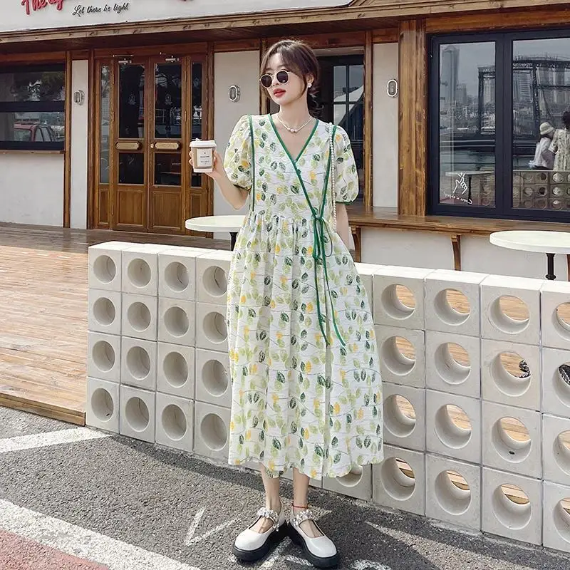 

Plus Size 6XL 150KG Women Floral Dress Summer Maxi Dress Women Vestidos Long Sleeve Patchwork High Waist Long Dress