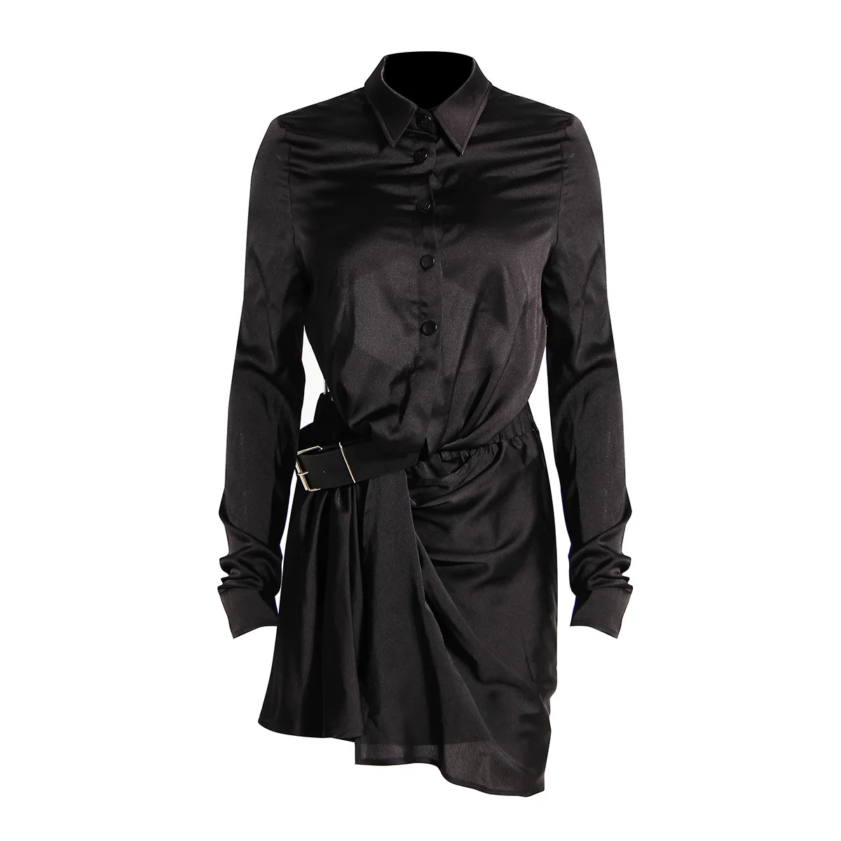 

Темный стиль, женский весенний комплект из двух предметов, сексуальная рубашка с открытой спиной, асимметричная плиссированная юбка черного цвета с поясом