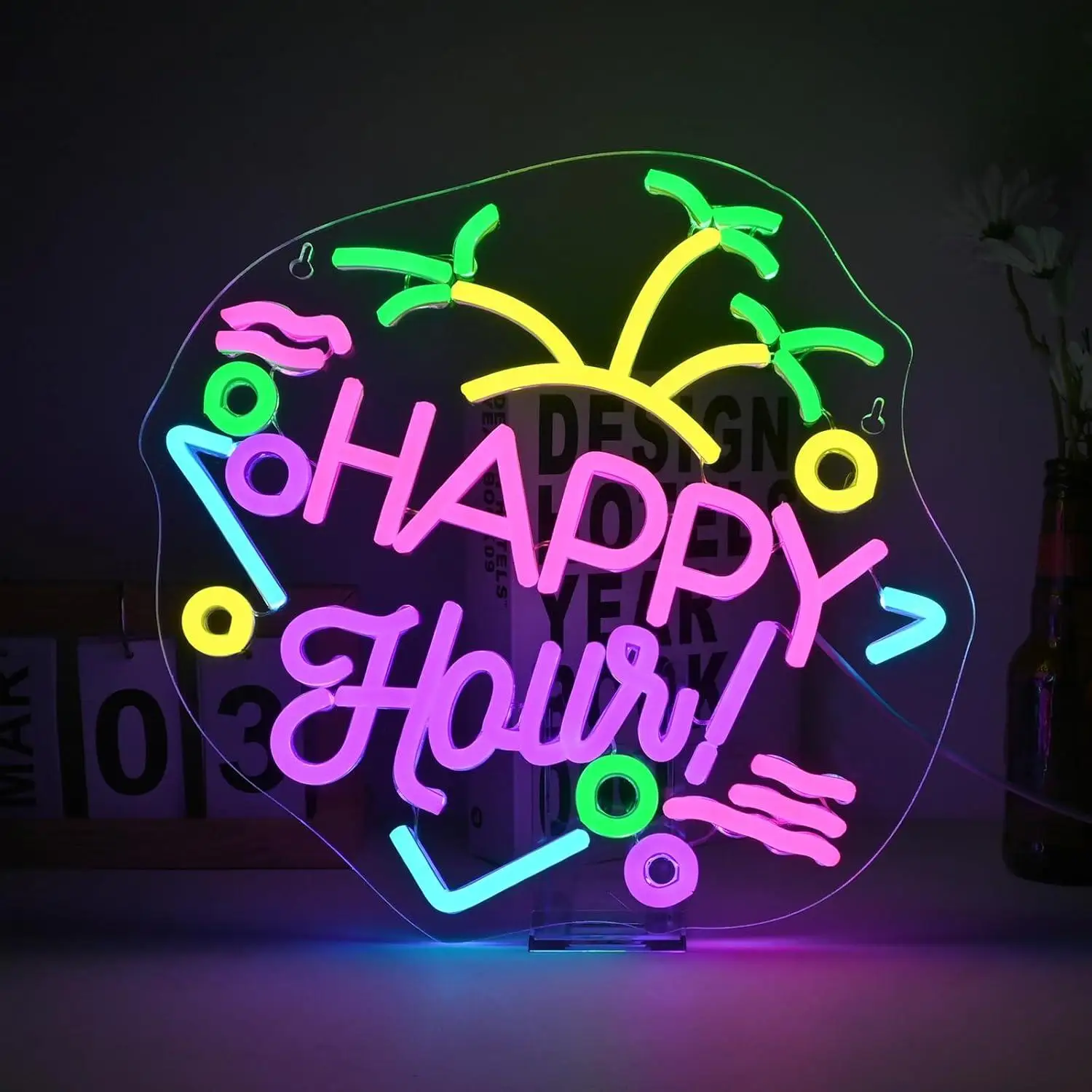 

Happy Hour Neon Sign USB Dimmable LED Neon Lights for Bars Game Room Beach Bar Home Man Cave Decor Business Bar Signs Wall Light