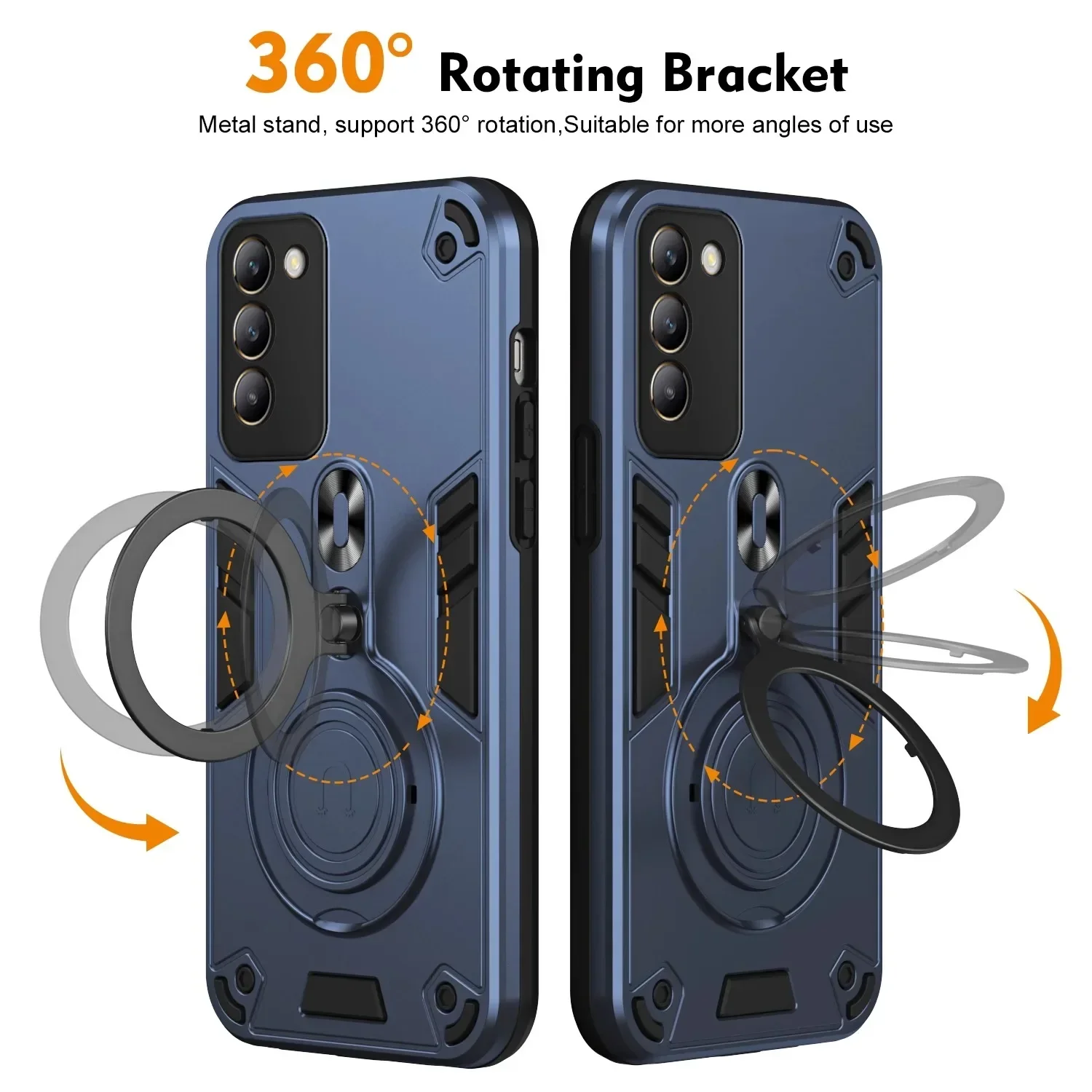 Three Layer Protection Armor Car Magnetic Big Ring Holder Mobile Phone Case For VVO Y17S 4G 2023 Y36 V30 PRO Y200I 2024 4G 5G