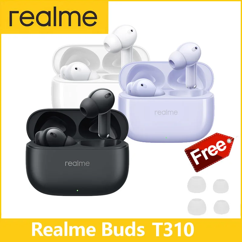 Оригинальные наушники Realme Buds T310, беспроводные Bluetooth 5,4, наушники с шумоподавлением, 40 часов, аккумулятор, обновление T300 для большинства телефонов