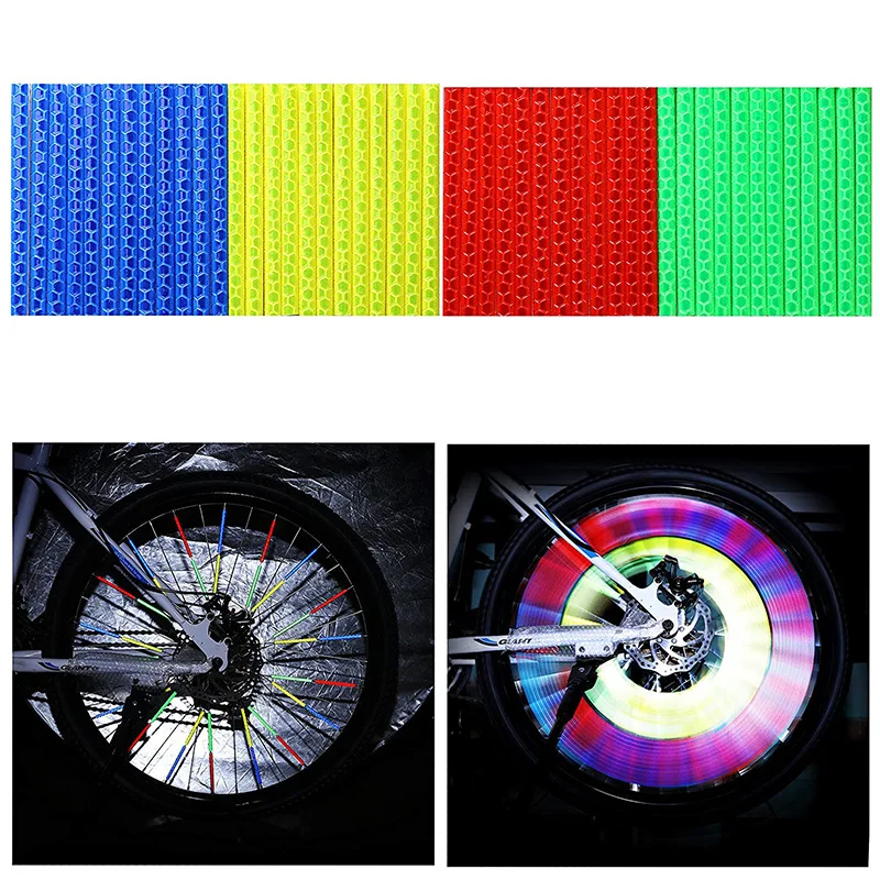 12PCS/Set Colorful Bicycle Reflective Warning Spokes Strips Ring Road Mountain Steel Wire Safety Light Tubes Accessories