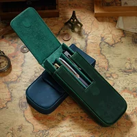 Estuche para pluma estilográfica de cuero genuino con soporte de bandeja para bolígrafo extraíble para tres bolígrafos y lápices