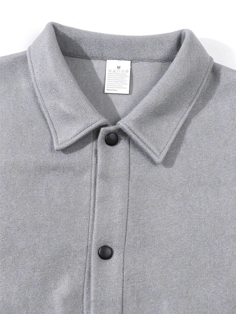 Herrenjacke aus gebürstetem Polyester, Reversjacke mit Knopfleiste/Reißverschluss und Tasche, bequeme, lässige Herbst- und Winterjacke für Büro und Business – Detail 7