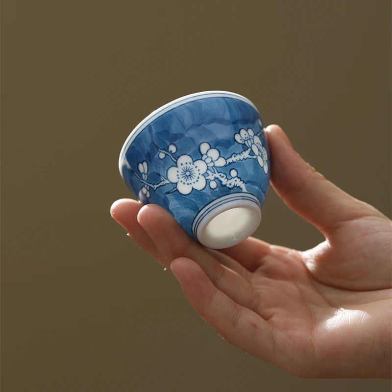 Hand drawn blue and white porcelain Kung Fu tea cup Master's cup Chinese Kung Fu Tea Set 45ml teacup 3pcs/lot